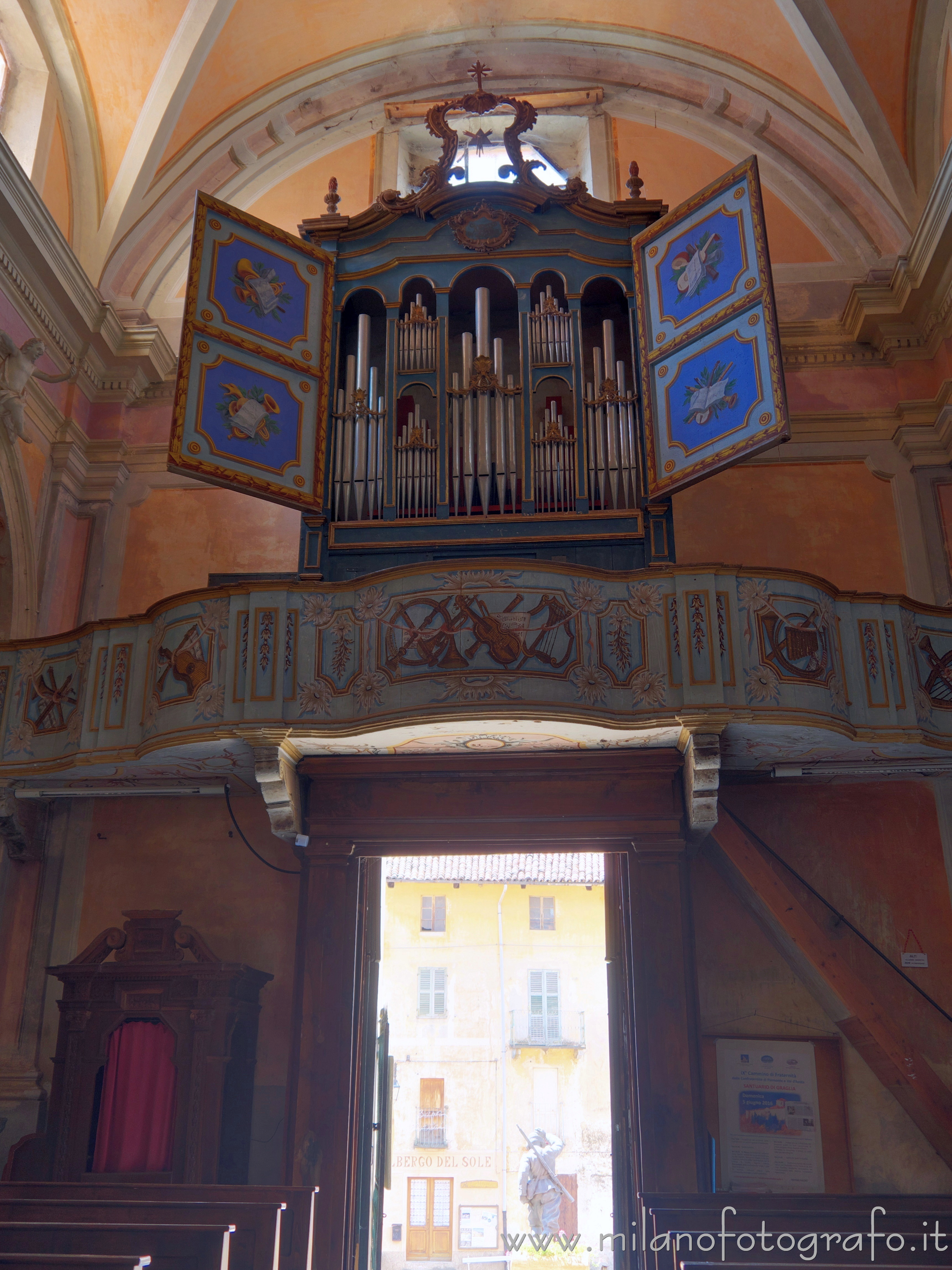 Graglia (Biella, Italy) - The square of the village seen from inside the Church of Santa Croce
